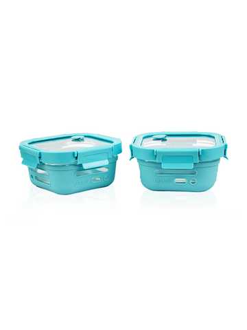 Glasafe Fresh Grip Borosilicate Glass Tiffin with Silicone Sleeve 520ml - Set of 2