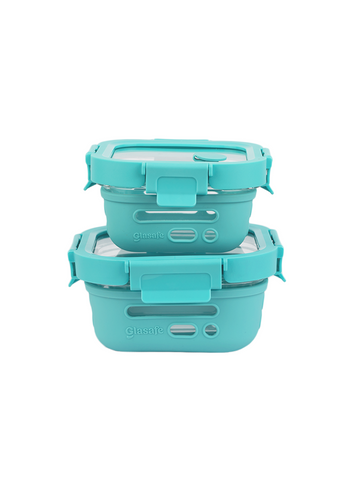 Glasafe Fresh Grip Borosilicate Glass Tiffin with Silicone Sleeve Set of 2 (320mlx1 + 520mlx1)