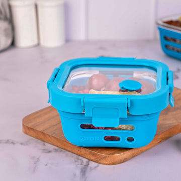 Glasafe Fresh Grip Borosilicate Glass Tiffin Box with Silicone Sleeve - Tranquil Teal