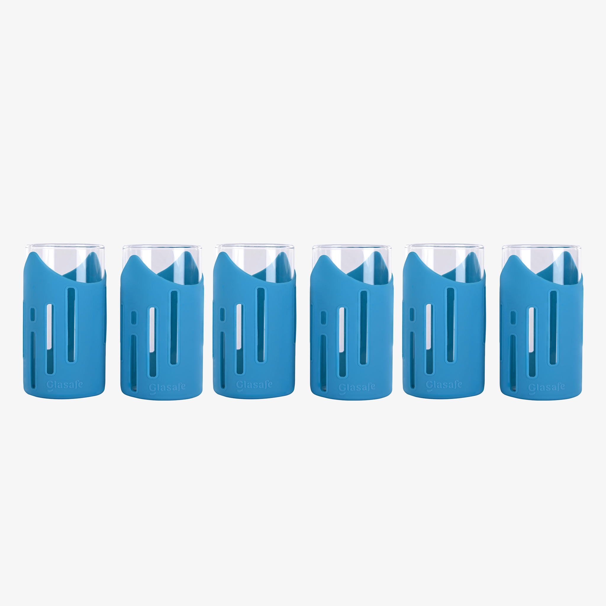 Glasafe Grip 'N' Sip Borosilicate Drinking Glass with Silicone Sleeve- Set of 6 (Tranquil Teal)