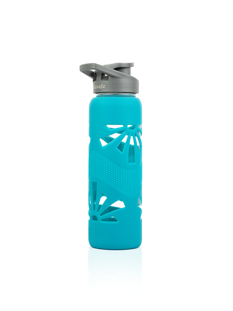 Glasafe Clear Grip Borosilicate Glass Bottle with Silicone Sleeve 750ml (Tranquil Teal)