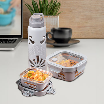 Glasafe Desk Munch Office Combo Set of 3 (Tiffin: 320mlx1 + 520mlx1 + Bottle: 750ml)