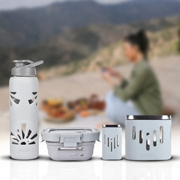 Glasafe Solo on-the-go Travel Combo (Bottle: 750mlx1 + Tiffin: 320mlx1 + Container: 250mlx1 + 600mlx1)